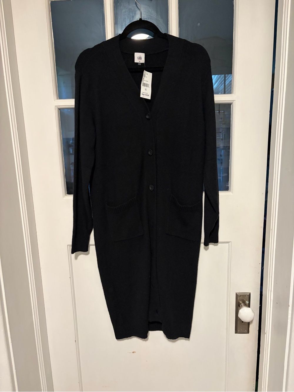 CAbi Black Longline Button-Front Knit Cardigan Dress nwt